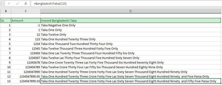 Convert Number to Bangladeshi Taka (BDT) in Excel