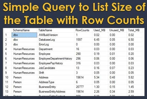 Get all table names and their row counts in a DB