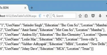 Convert DataTable to JSON String in ASP.NET C#